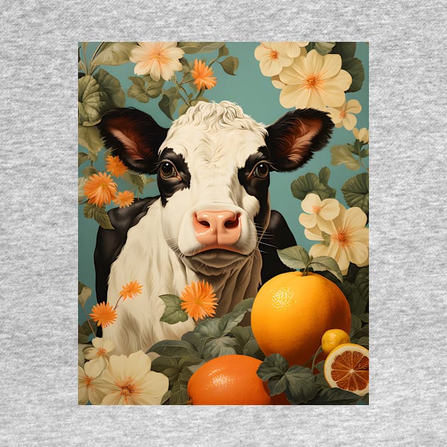 Retro Vintage Country Cow Floral Design - Rustic Farmhouse Art by The Whimsical Homestead